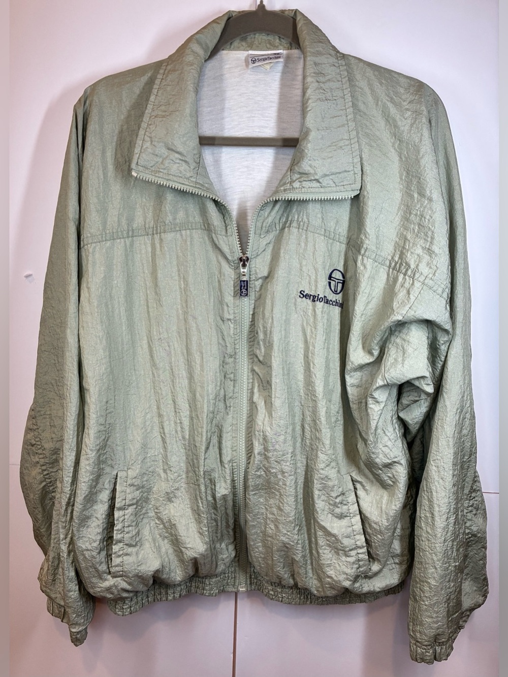 Vintage Sergio Tacchini Full Zip Windbreaker Jacket Sage Green Size 40
